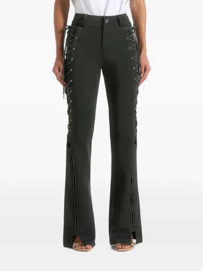 Manière De Voir Ambrein Olive Drill Lace-up Flared Trousers In Green