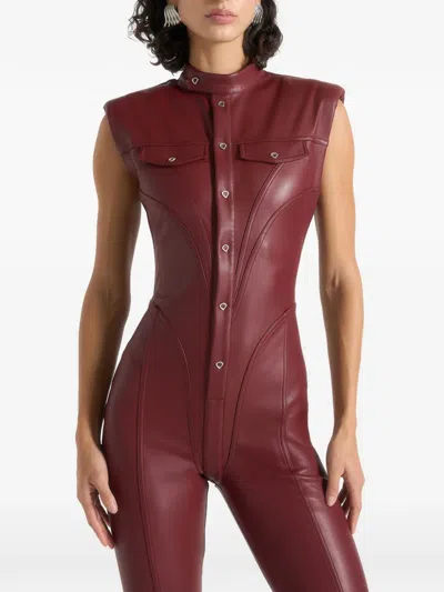 Manière De Voir Annette Flared Faux-leather Jumpsuit In Red