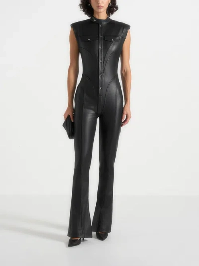 Manière De Voir Annette Leather Jumpsuit In Blue