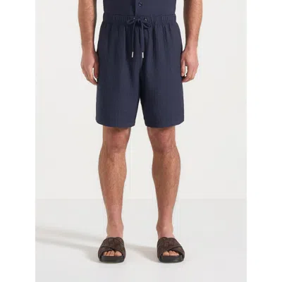 Manière De Voir Ari Unisex Textured Shorts In Blue