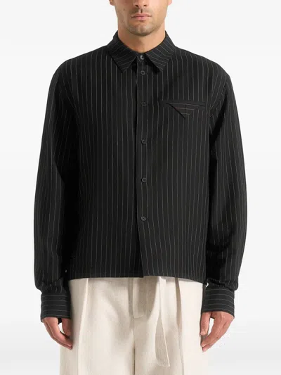 Manière De Voir Arlo Pinstripe-pattern Chest-pocket Shirt In Black