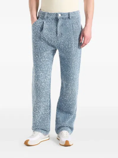 Manière De Voir Arnault Pleated Bouclé Jeans In Blue