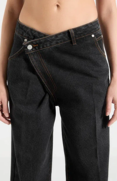 Manière De Voir Astrid Wrapover Denim Wide Leg Jeans In Black