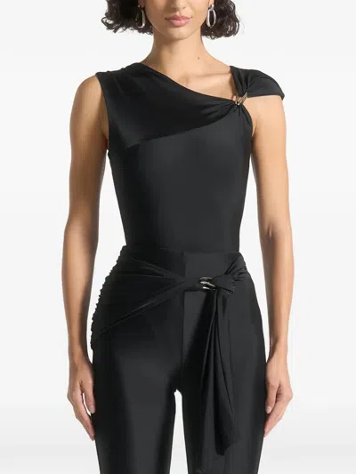 Manière De Voir Asymmetric-neck Hardware-detail Bodysuit In Black