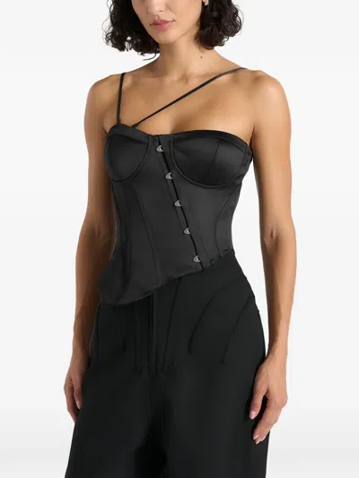 Manière De Voir Aurelia Asymmetric Satin Corset Top In Black