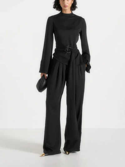 Manière De Voir Aurore High Neck Pleated Jumpsuit With Wrap Waist In Black