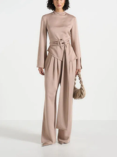 Manière De Voir Aurore High Neck Pleated Jumpsuit With Wrap Waist In Animal Print