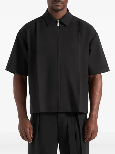 Manière De Voir Aven Boxy Crease-detail Shirt In Black