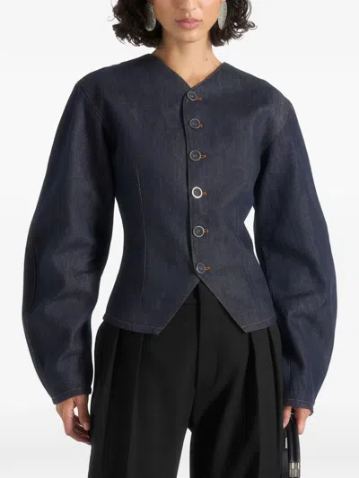 Manière De Voir Aya Denim Hourglass Jacket In Blue