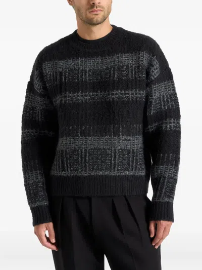 Manière De Voir Ayden Checked Knitted Sweater In Black