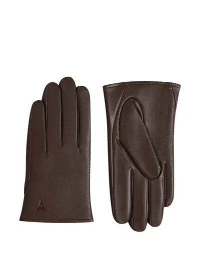 Manière De Voir Azel Debossed-logo Gloves In Brown