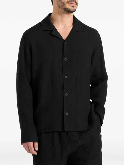 Manière De Voir Bailey Textured Revere-collar Shirt In Black