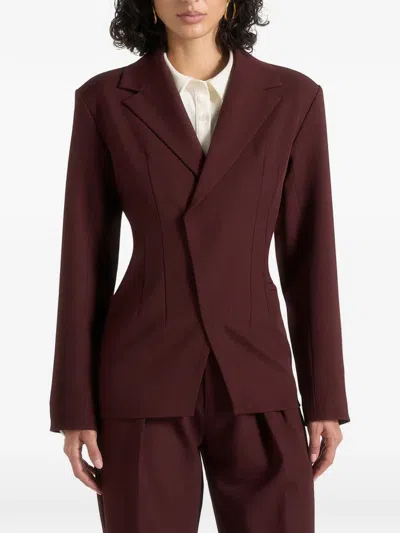 Manière De Voir Beatrice Tailored Cinched Blazer Wine Red In Animal Print