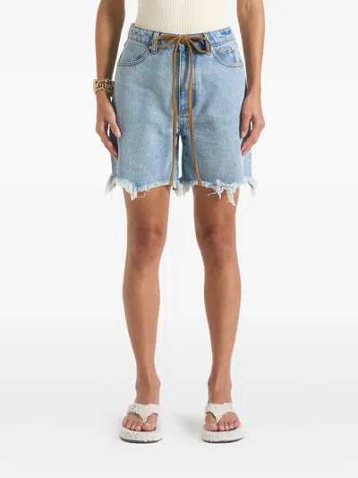 Manière De Voir Béau Frayed Denim Shorts In Blue