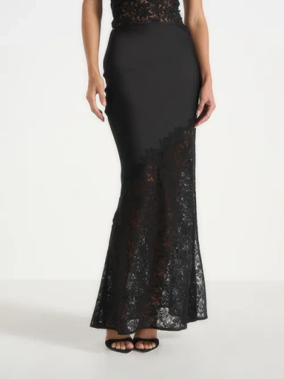 Manière De Voir Belle Satin Lace Maxi Skirt In Black