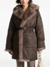 Manière De Voir Belted Faux-fur Coat In Brown