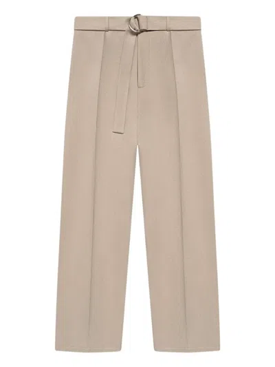 Manière De Voir Belted Pressed-crease Trousers In Neutral