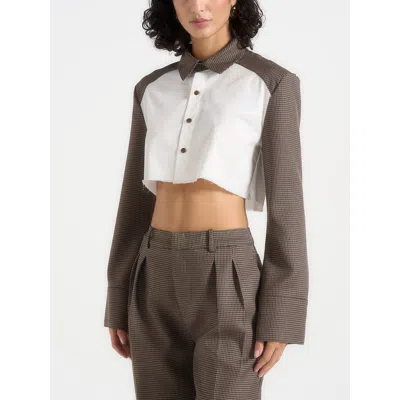 Manière De Voir Bernadette Houndstooth Contrast Cropped Shirt In White