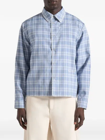 Manière De Voir Blake Checked Whipstitch Shirt In Blue