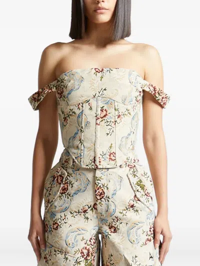 Manière De Voir Bonnie Floral-jacquard Corset Top In Neutral
