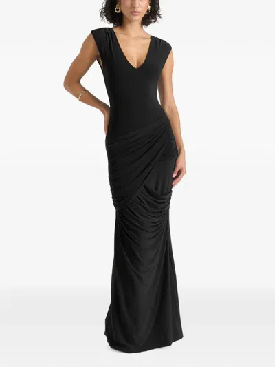 Manière De Voir Bridget Ruched Maxi Dress In Black