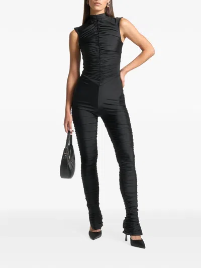 Manière De Voir Cap Sleeve Ruched Jumpsuit In Blue