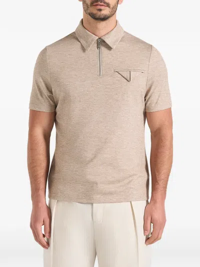 Manière De Voir Cassian Marl-zip Polo Shirt In Brown