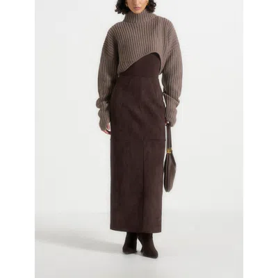 Manière De Voir Celie Suede Maxi Skirt In Brown