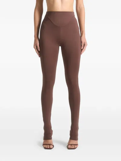 Manière De Voir Chloe Dipped-waistband Leggings In Brown