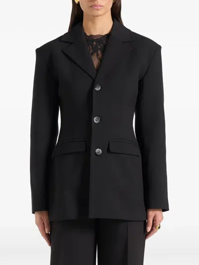 Manière De Voir Claire Marble-button Wide-shoulder Blazer In Black