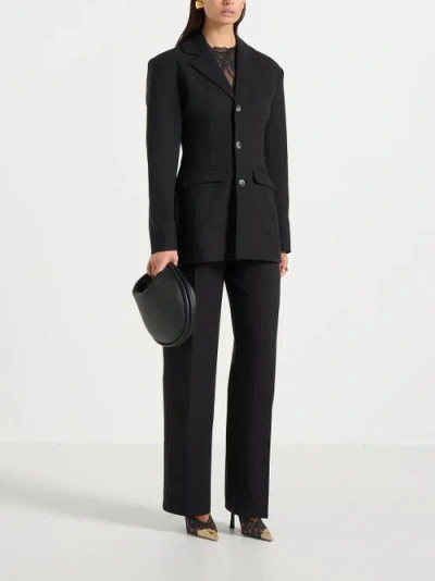Manière De Voir Claire Wide Shoulder Cinch Waist Blazer In Black