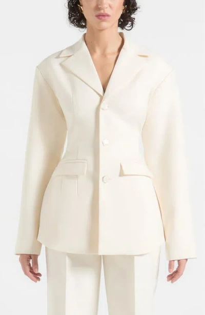 Manière De Voir Claire Wide Shoulder Cinch Waist Blazer In White