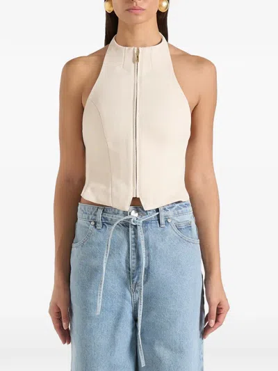 Manière De Voir Claudette Twill Halterneck Backless Top In Neutral