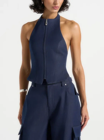 Manière De Voir Claudette Halterneck Backless Top In Blue
