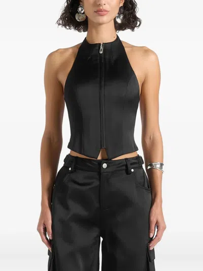 Manière De Voir Claudette Zip-front Halter Top In Black