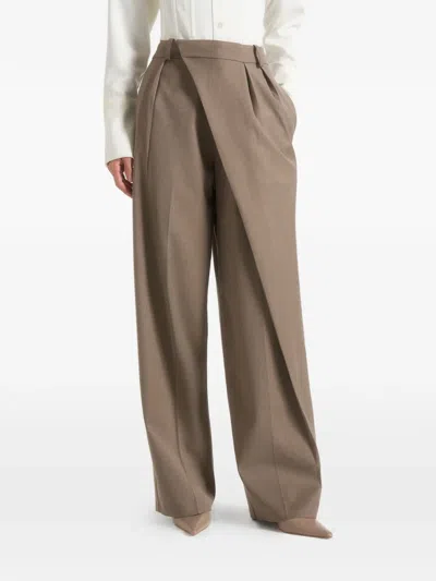 Manière De Voir Colette Wrap-front Pleated Tailored Trousers In Brown