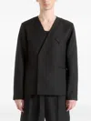 Manière De Voir Colin Collarless Double-breasted Blazer In Black