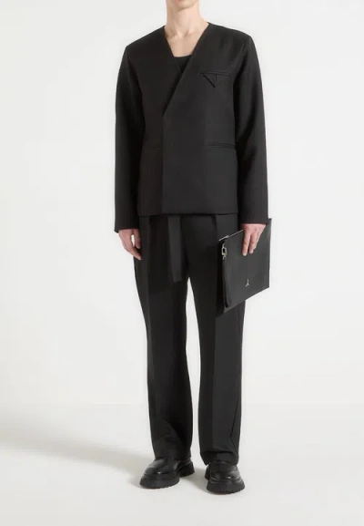 Manière De Voir Colin Collarless Double Breasted Minimal Blazer In Black
