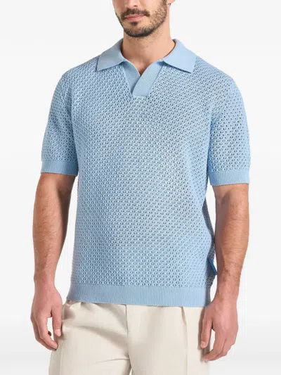 Manière De Voir Conrad Textured Cotton Knit Polo Shirt In Blue