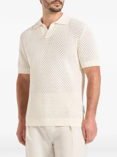 Manière De Voir Conrad Textured Cotton Knit Polo Shirt In Neutral