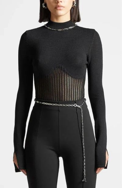 Manière De Voir Contour Knit Bodysuit With Chain In Neutral