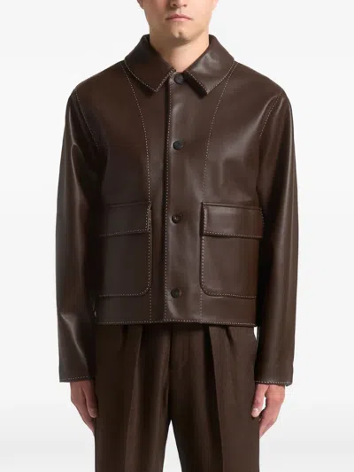 Manière De Voir Contrast-stitch Pocket Jacket In Brown
