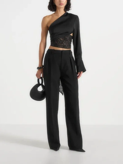 Manière De Voir Coralie One Sleeve Lace Wrap Top In Black