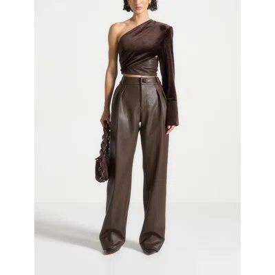 Manière De Voir Coralie One Sleeve Velour Wrap Top In Burgundy