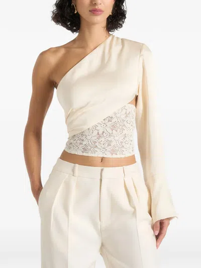 Manière De Voir Coralie One-shoulder Lace-panel Top In Neutral