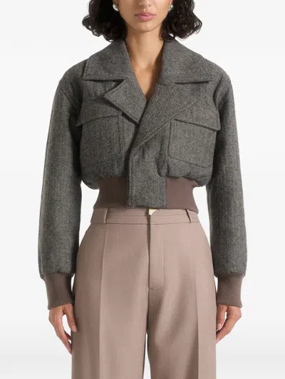 Manière De Voir Cosette Herringbone Bomber Jacket In Blue