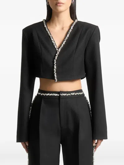 Manière De Voir Crystal-embellished Cropped Blazer In Black