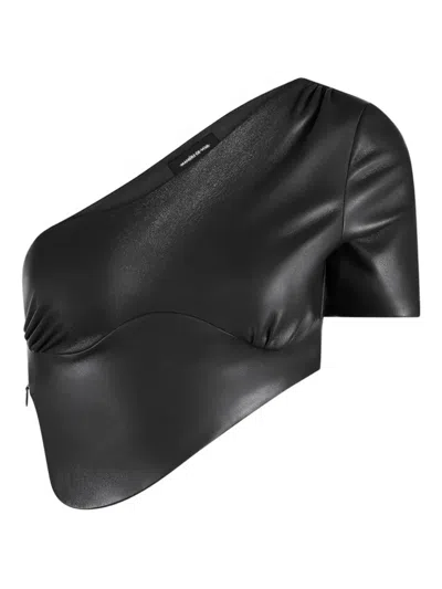 Manière De Voir Curved-hem Cropped Top In Black