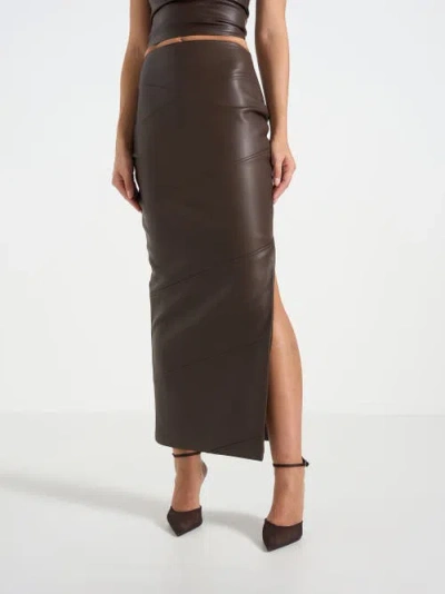 Manière De Voir Daisy Leather Midaxi Skirt In Brown