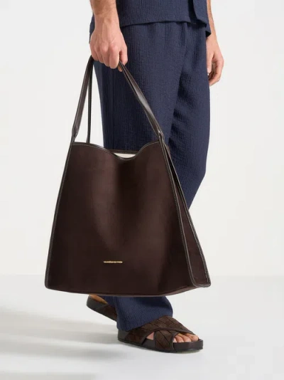 Manière De Voir Dakota Unisex Reversible Leather & Suede Tote Bag In Brown